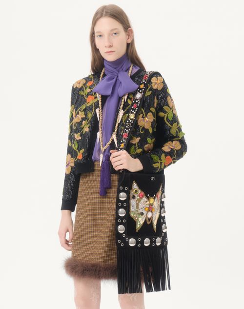 Valentino Garavani - Valentino Garavani Nellcôte Embroidered Shoulder Bag With Fringes - Multicolour - Woman - Shoulder Bags